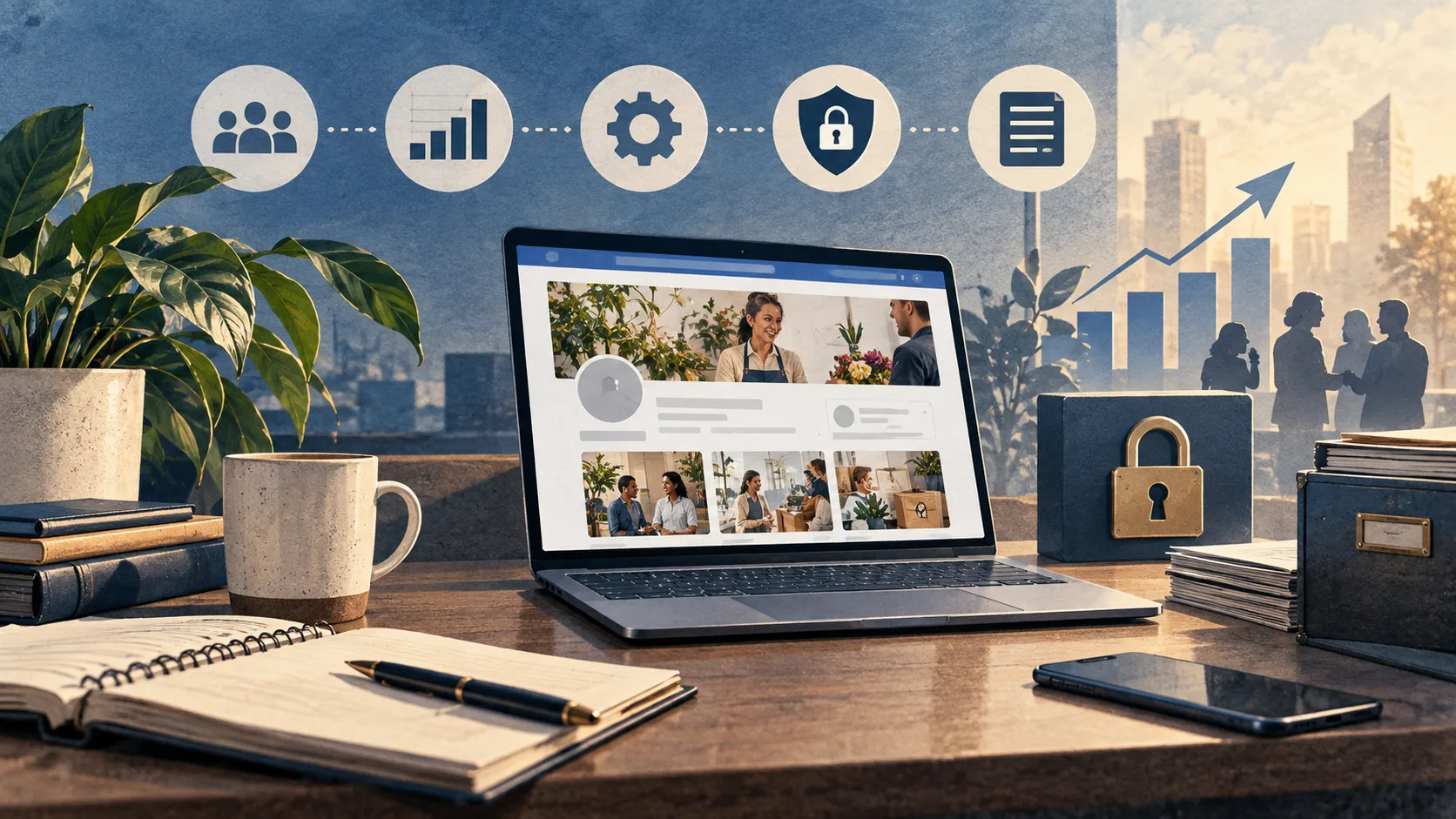 AI-generated editorial illustration representing fb in Business & Industrial