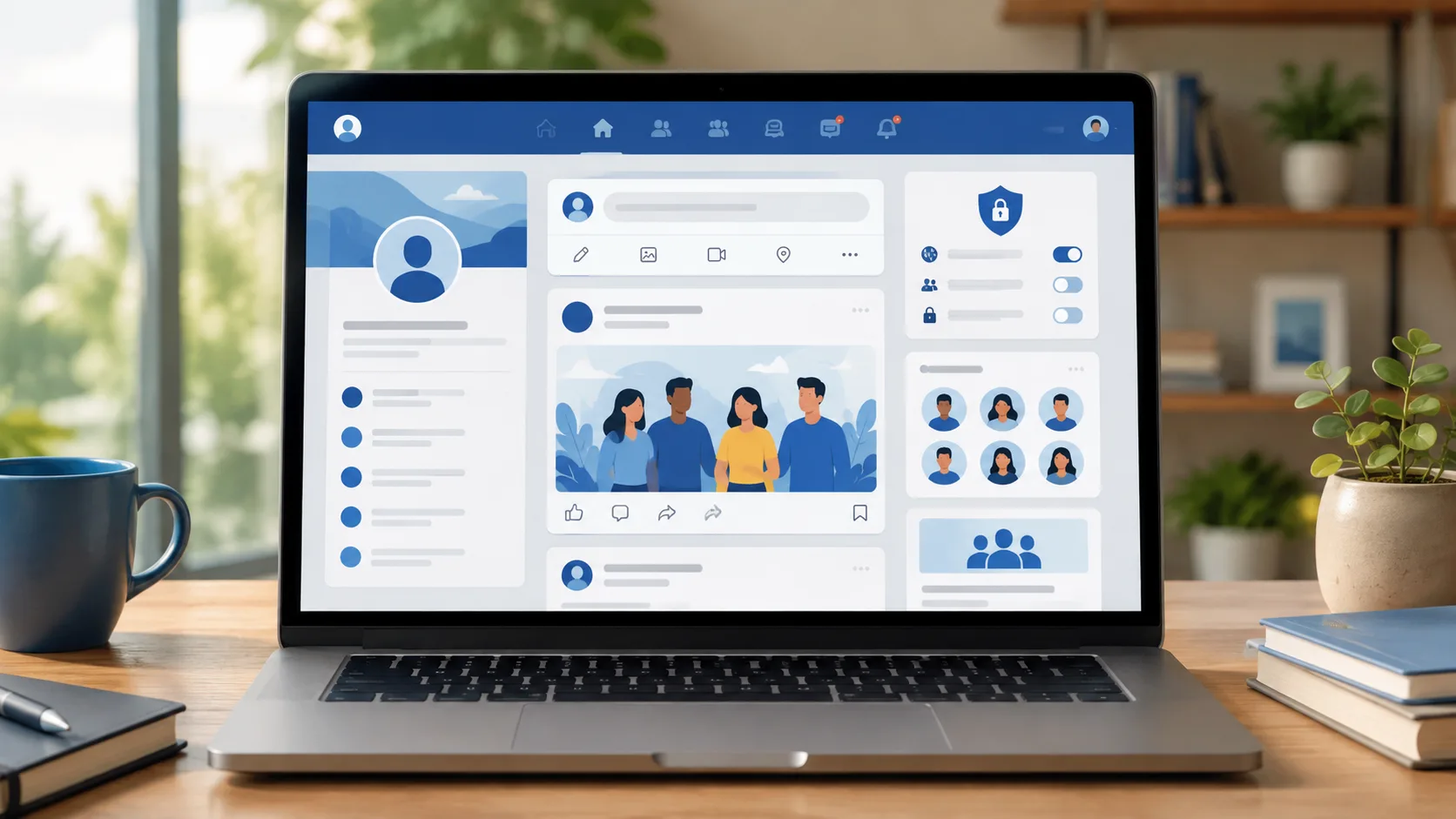 AI-generated editorial illustration representing Facebook and online community participation