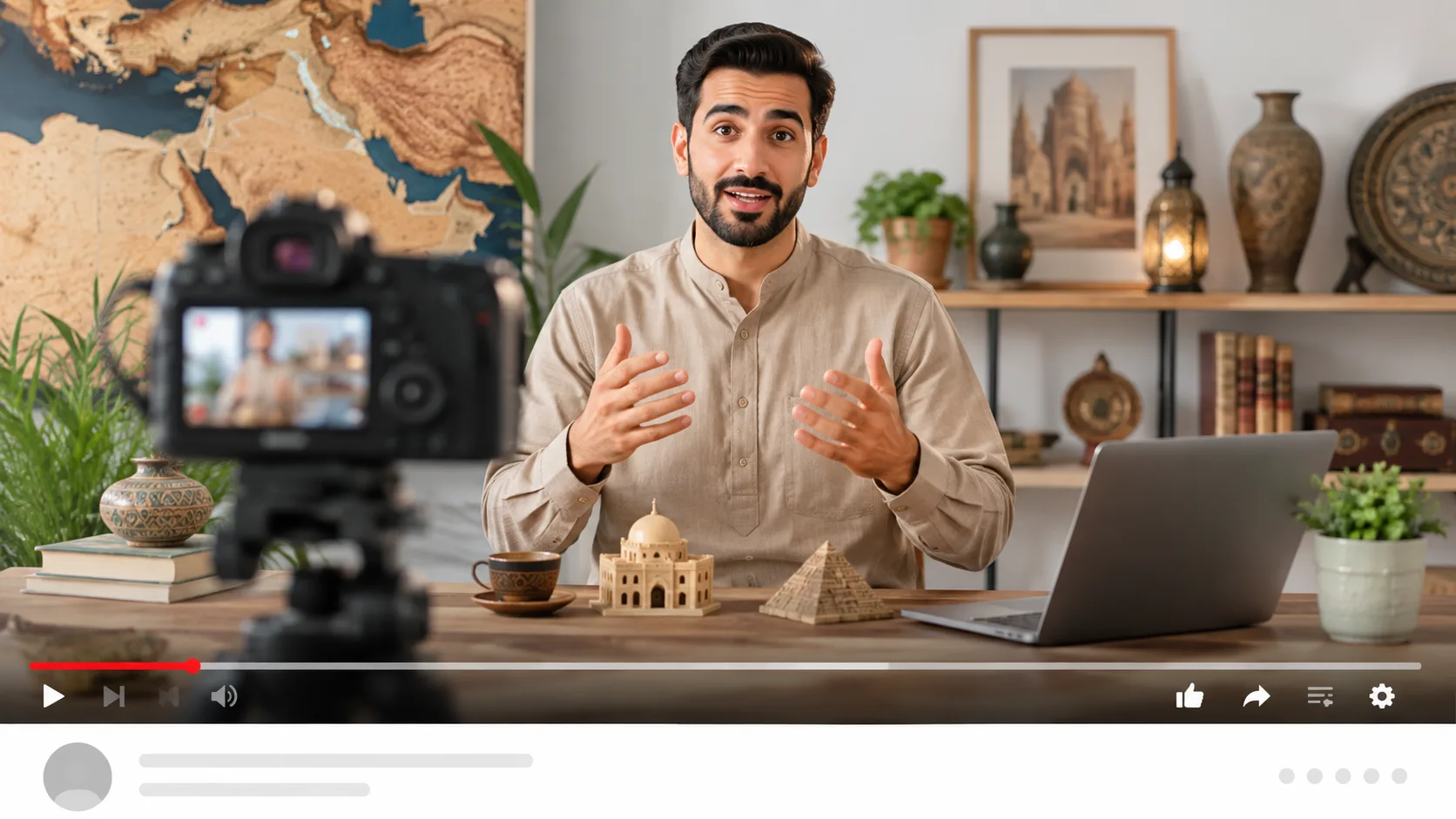 AI-generated editorial illustration representing Arabic-language YouTube, commonly searched as يوتيوب and online community participation