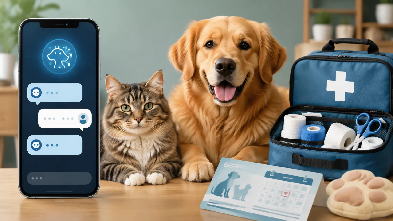AI-generated editorial illustration about an injured or suddenly ill pet