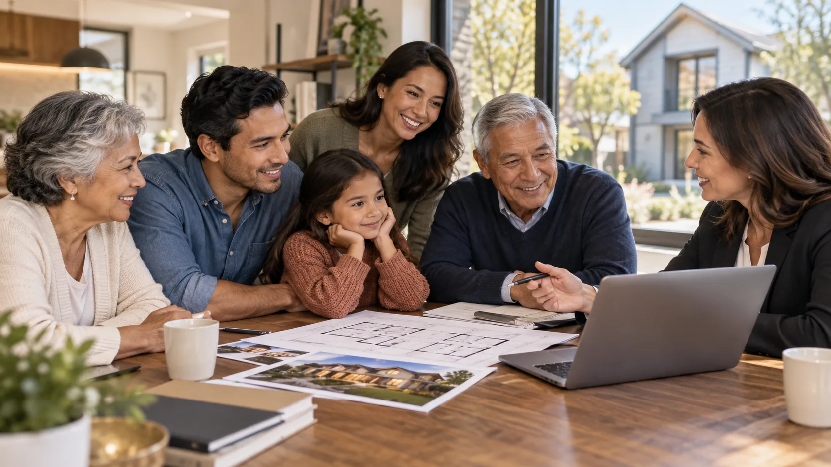 AI-generated editorial illustration about planning a home purchase across Spanish and English
