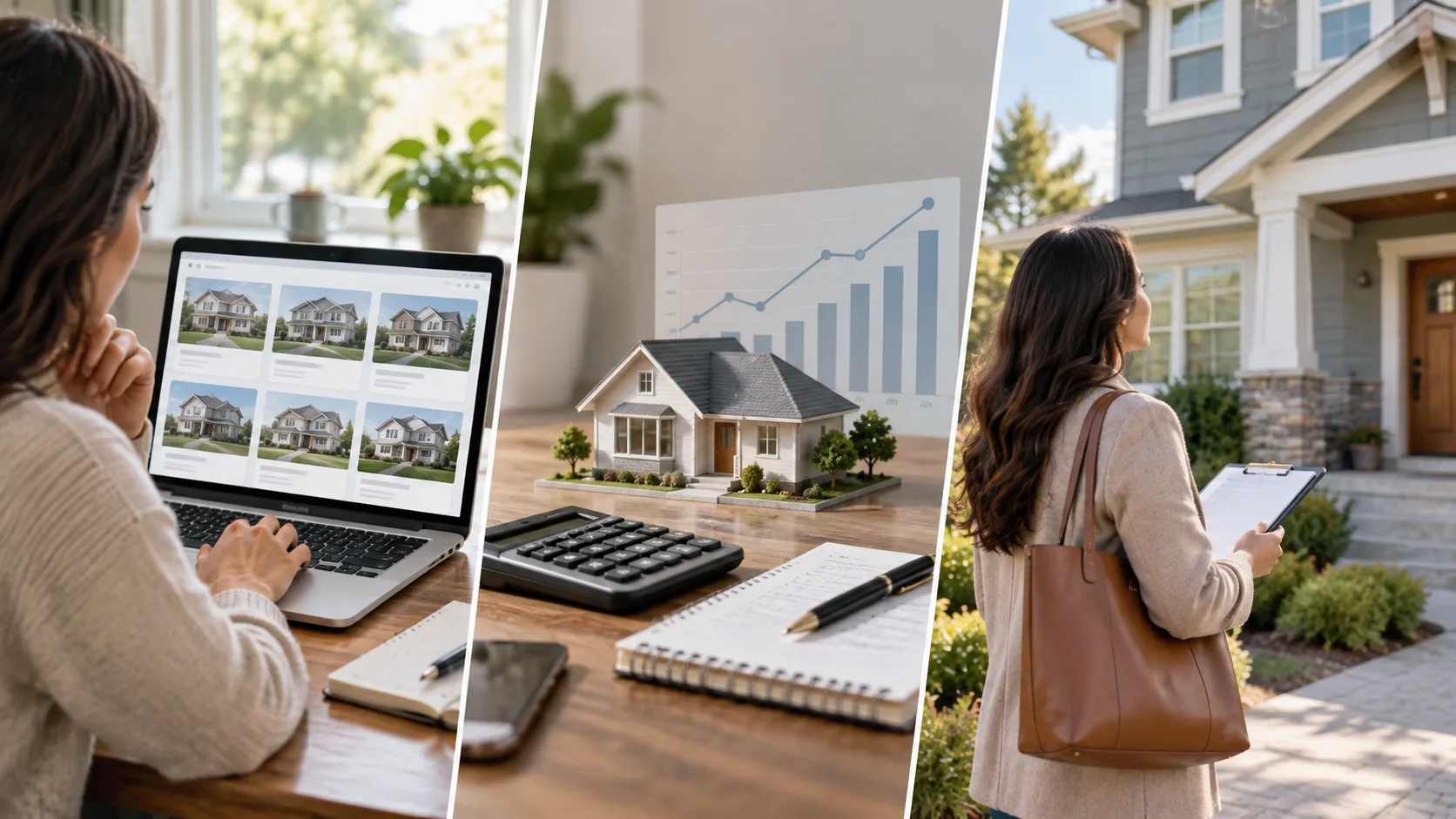 AI-generated editorial illustration about using Zillow data while independently checking a property