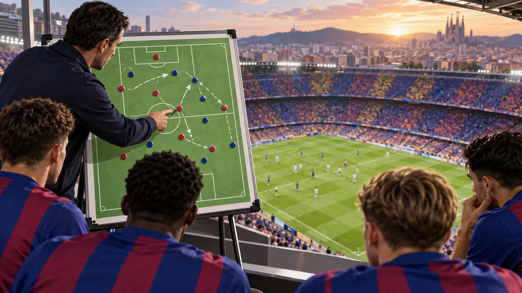 AI-generated editorial sports illustration about barcelona